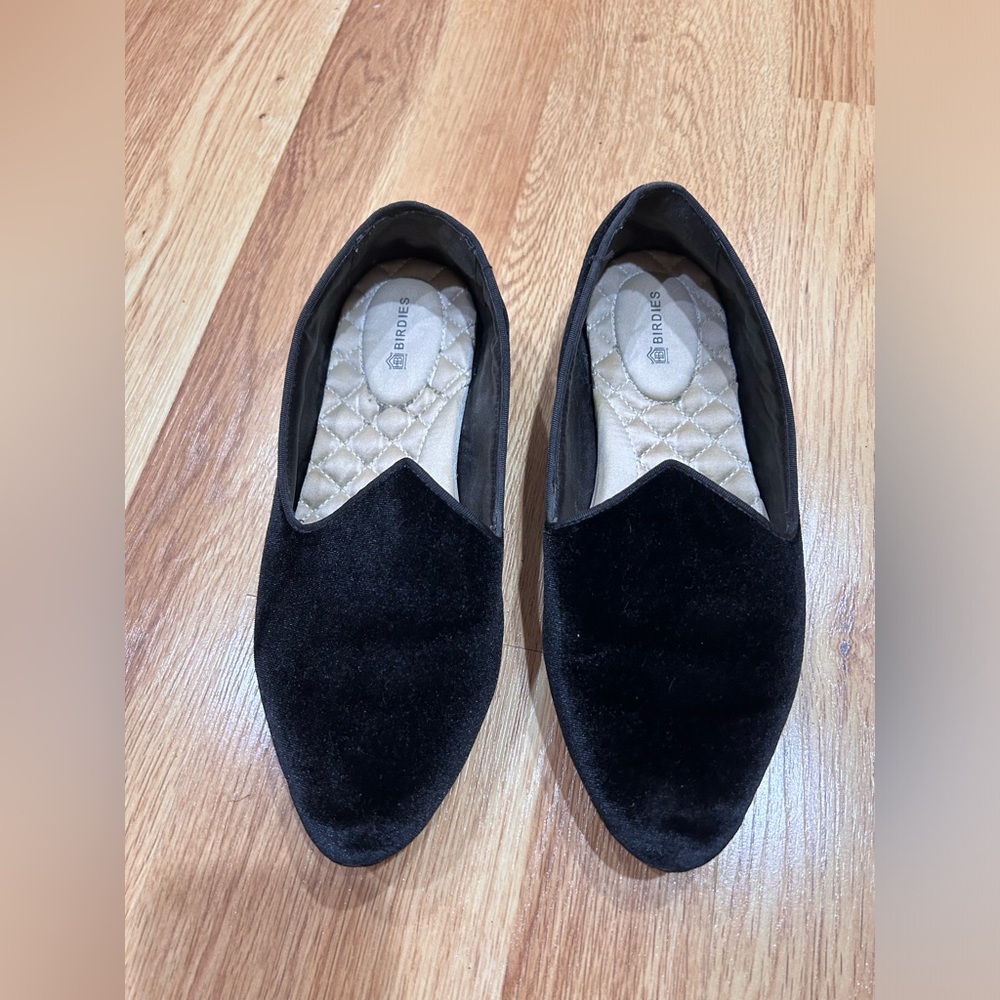 Birdies Crushed Velvet Black Flat, Sz 6.5